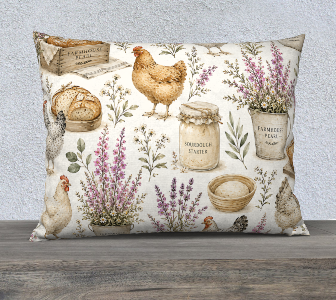 Chicken & Sourdough Lumbar Pillow Case | Farmhouse Kitchen Home Accent