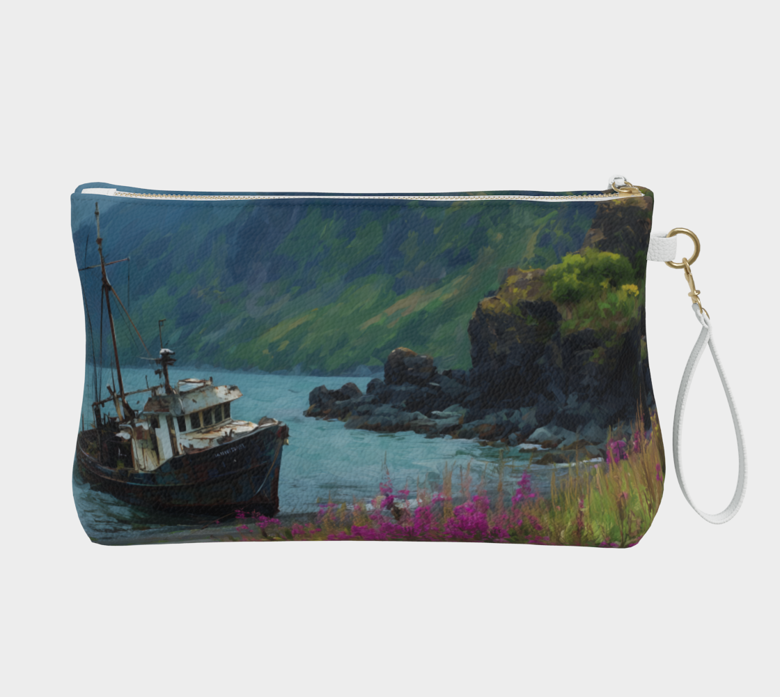 Alaska Fishing Boat Vegan Leather Makeup Bag | Coastal Carry-All
