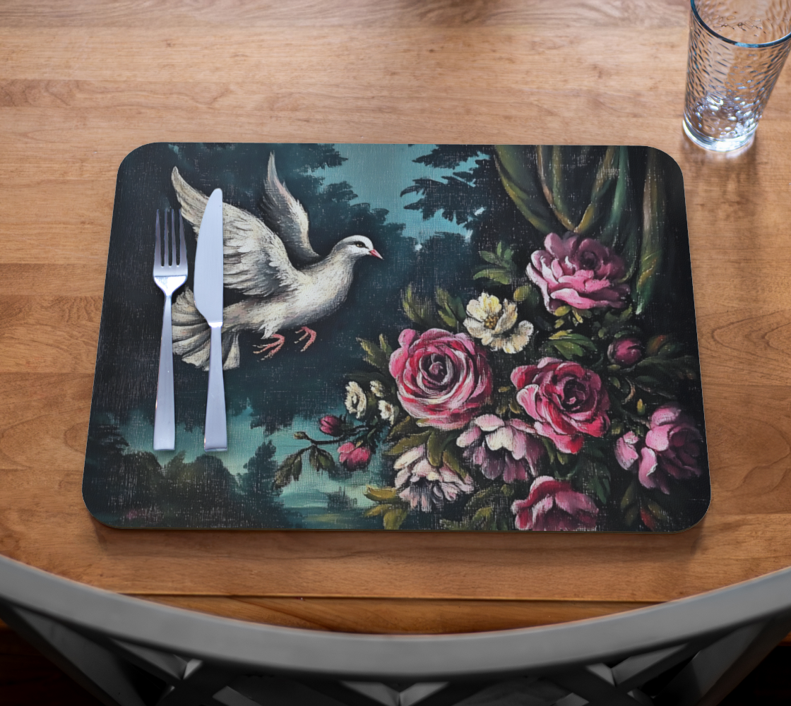 Wild Dove & Roses Vegan Leather Placemat | Faith-Inspired Farmhouse Table Accent