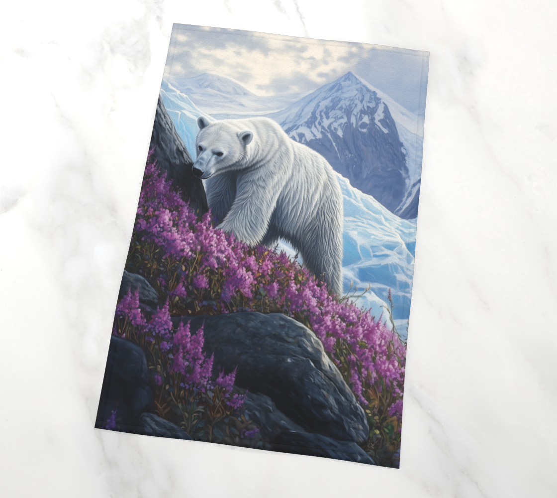 Polar Bear & Fireweed Mountain Tea Towel | Alaska Wildlife Kitchen Linen
