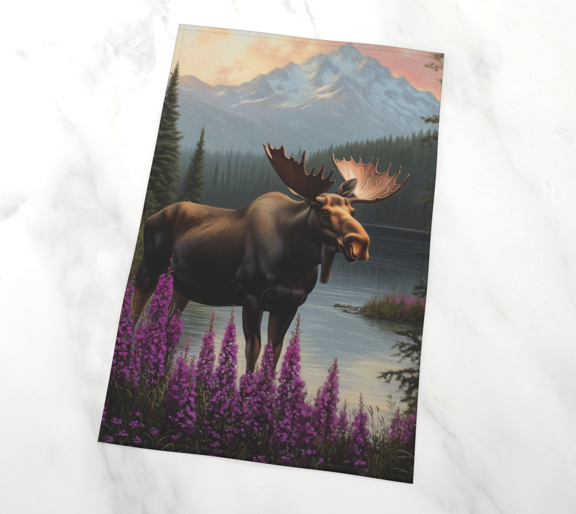 Moose & Fireweed Tea Towel | Alaska-Inspired Kitchen Linen