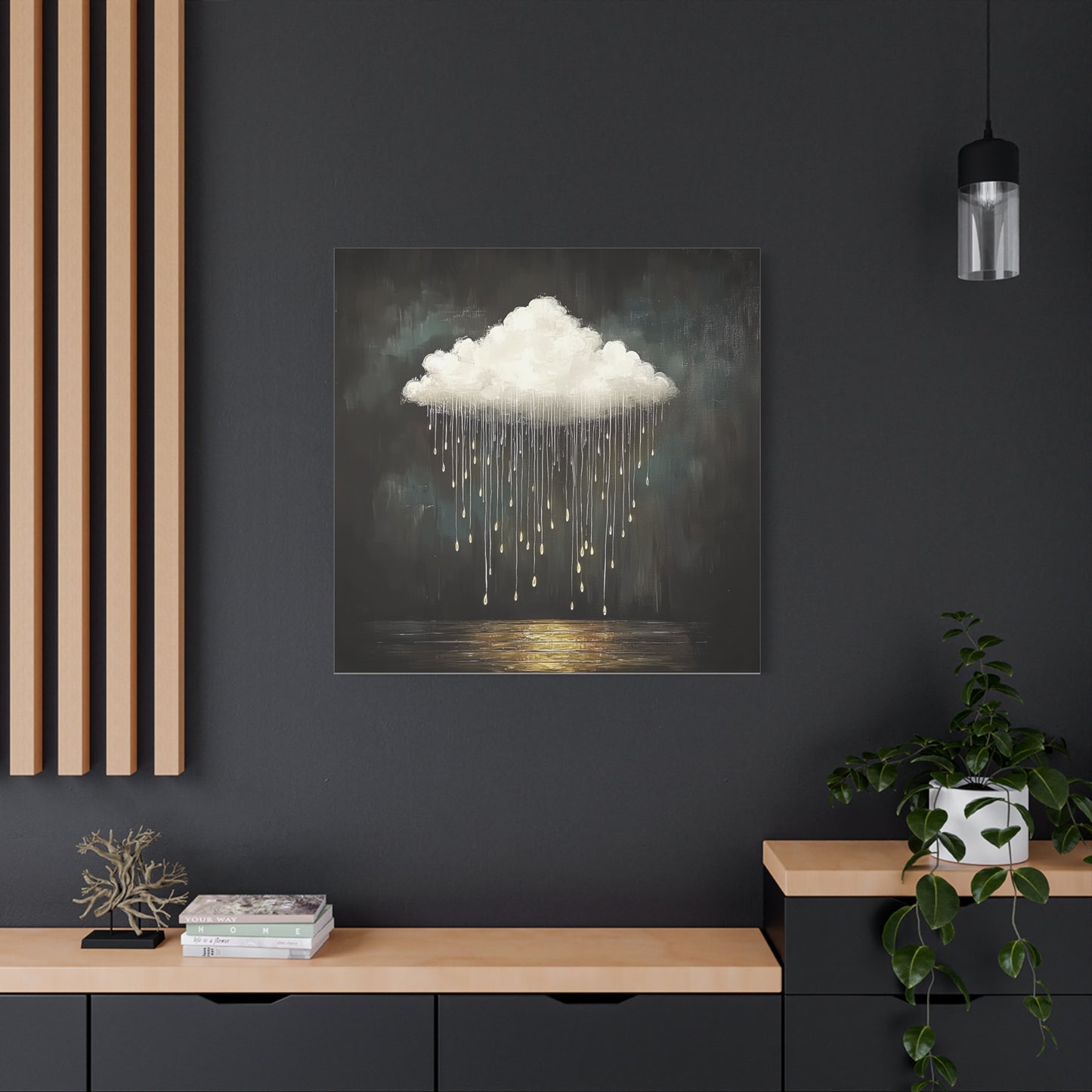Golden Rain Cloud Canvas Wall Art | Dreamy Moody Matte Print