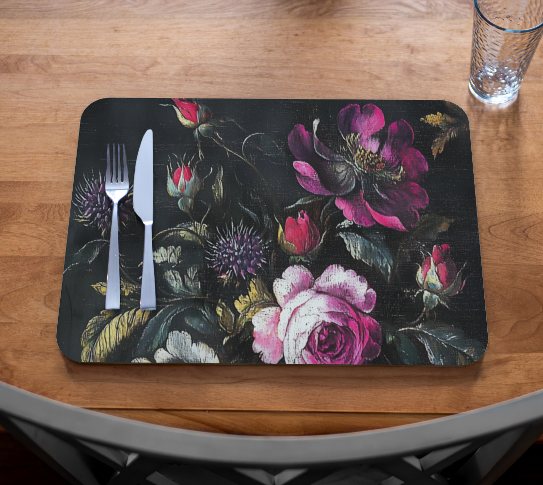 Garden Roses Vegan Leather Placemat | Floral Farmhouse Table Accent