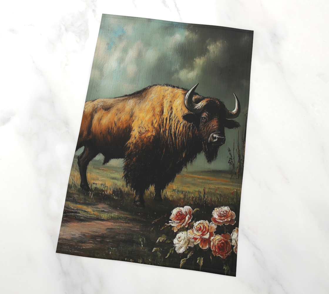 Buffalo & Roses Tea Towel | Farmhouse Kitchen Accent