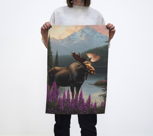 Moose & Fireweed Tea Towel | Alaska-Inspired Kitchen Linen