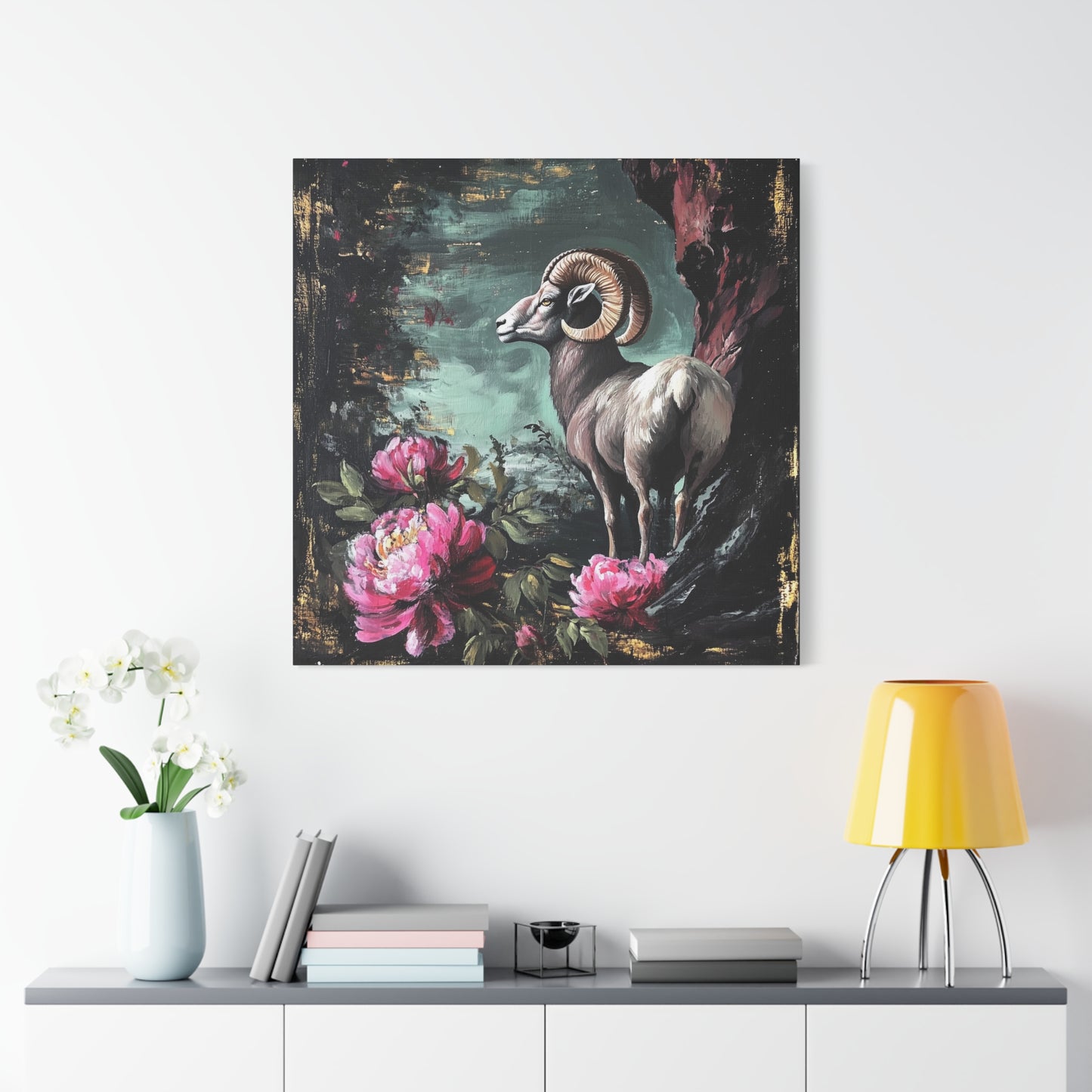 Bighorn Ram Canvas Wall Art | Wild Floral Matte Print