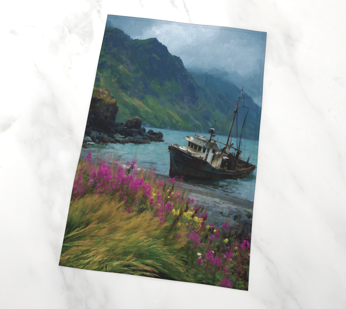 Alaska Fishing Boat Tea Towel | Coastal Kitchen Linen