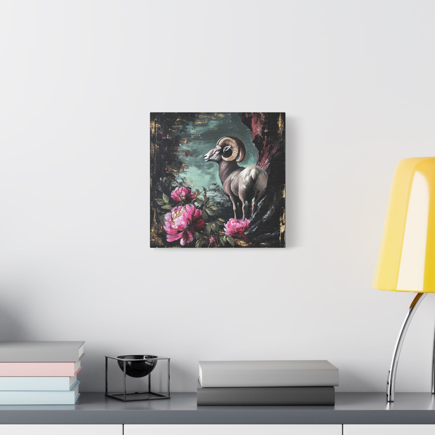 Bighorn Ram Canvas Wall Art | Wild Floral Matte Print