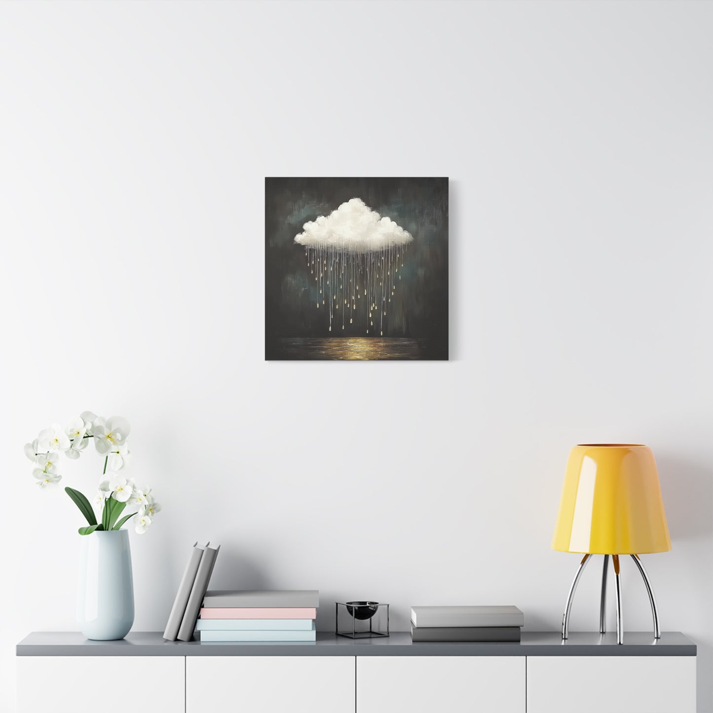 Golden Rain Cloud Canvas Wall Art | Dreamy Moody Matte Print
