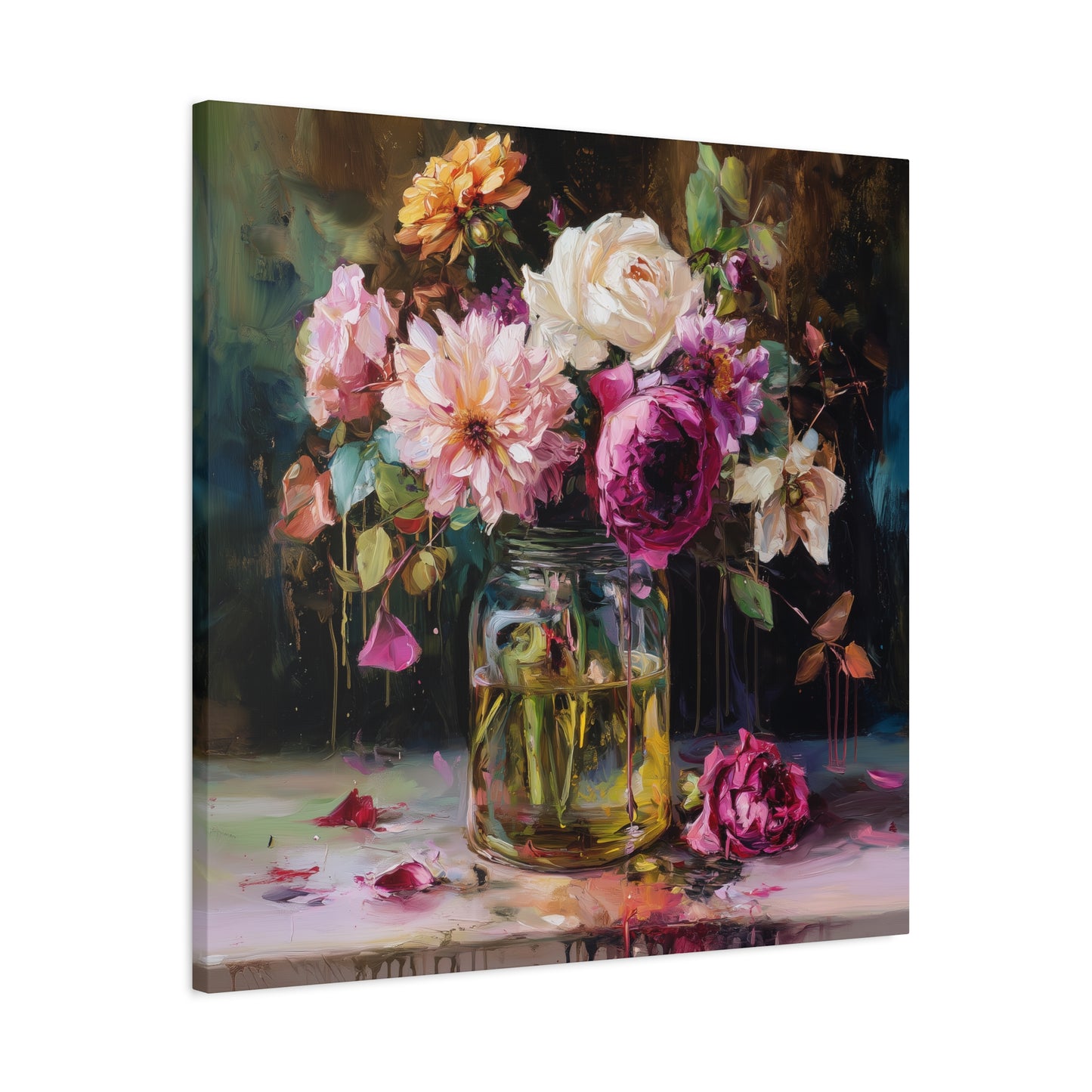 Floral Mason Jar Still Life — Matte Canvas Wall Art