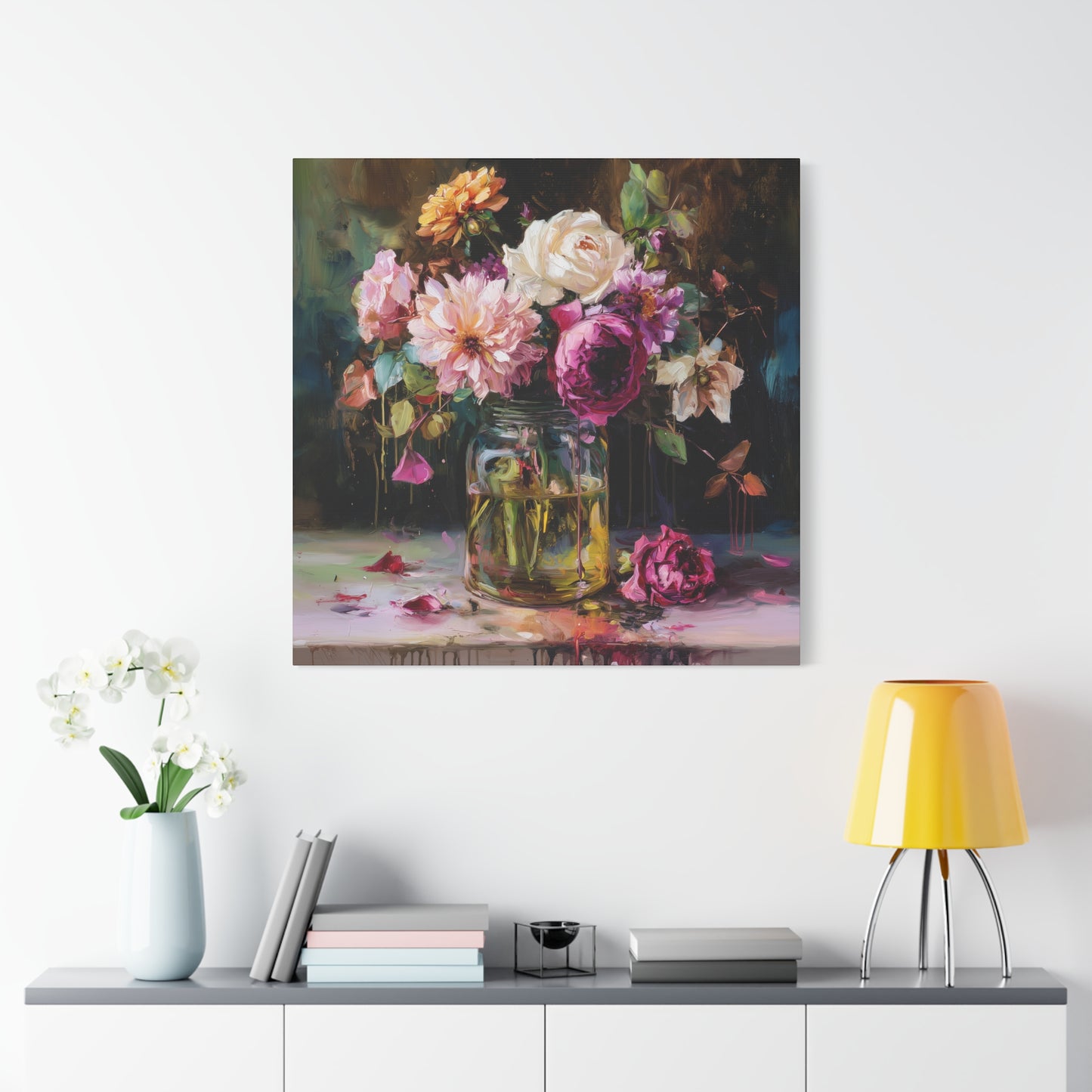 Floral Mason Jar Still Life — Matte Canvas Wall Art