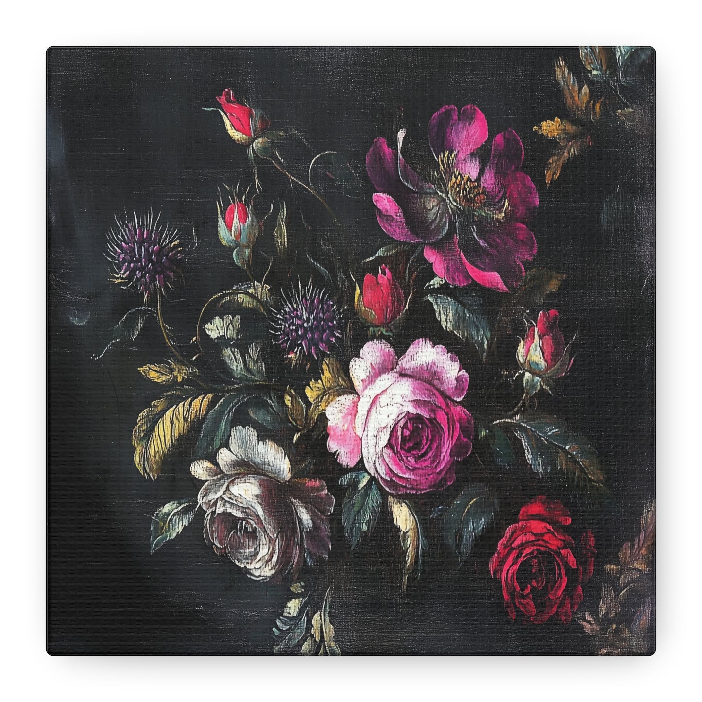 Vintage Dark Floral — Romantic Rose Bouquet Canvas Wall Art