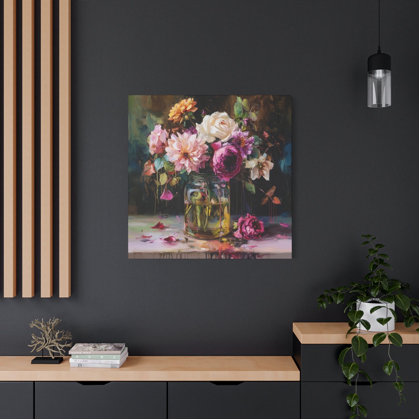 Floral Mason Jar Still Life — Matte Canvas Wall Art