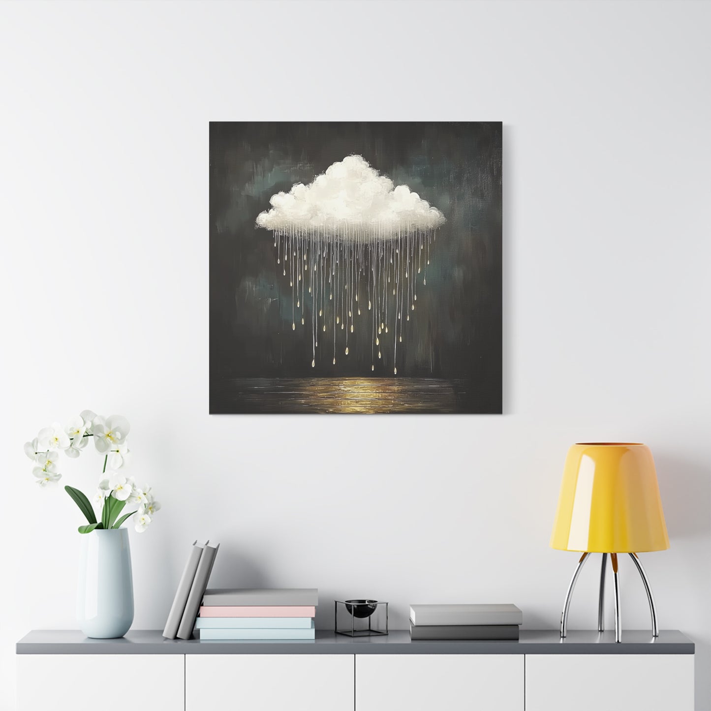 Golden Rain Cloud Canvas Wall Art | Dreamy Moody Matte Print