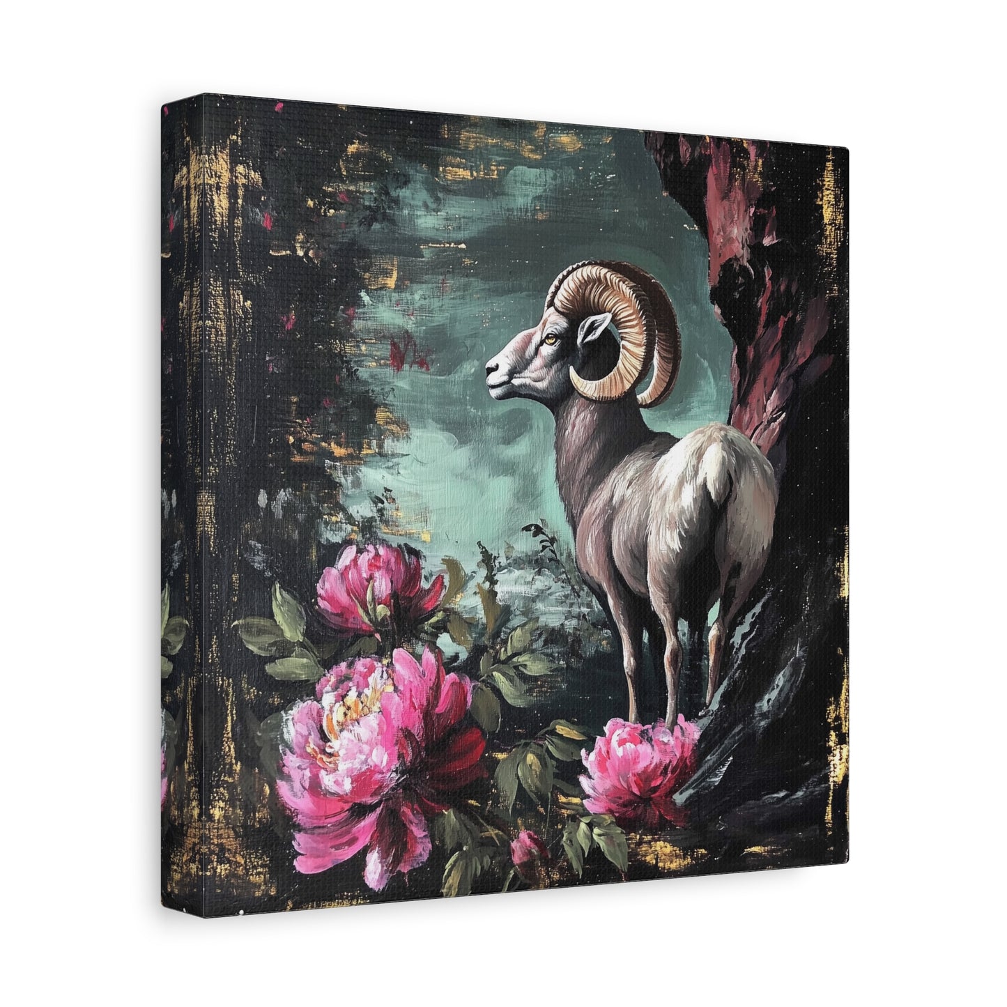 Bighorn Ram Canvas Wall Art | Wild Floral Matte Print