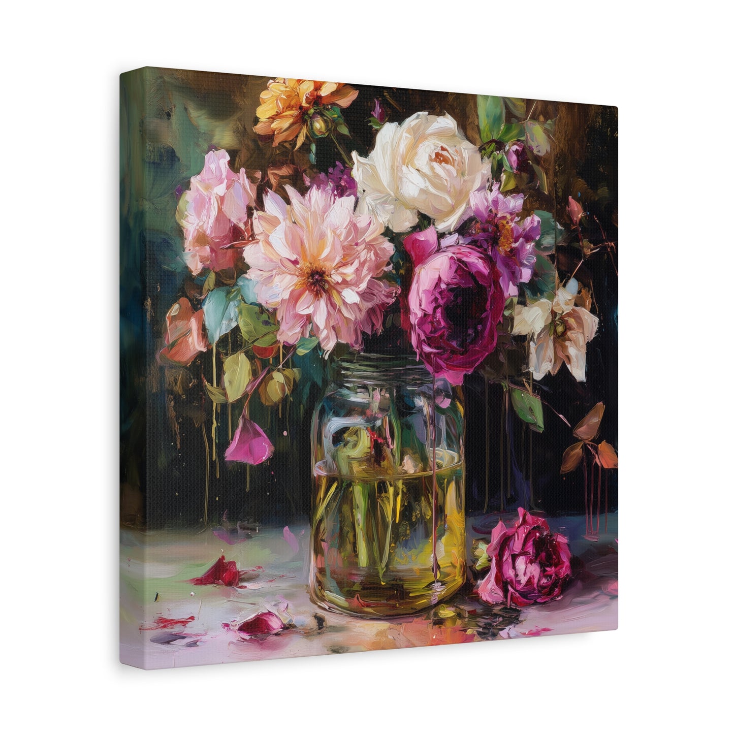 Floral Mason Jar Still Life — Matte Canvas Wall Art