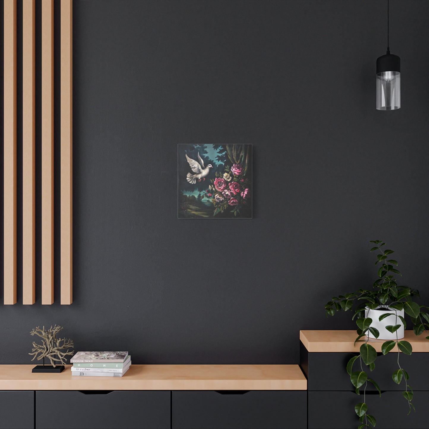 Dove & Roses Canvas Wall Art | Vintage Botanical Print