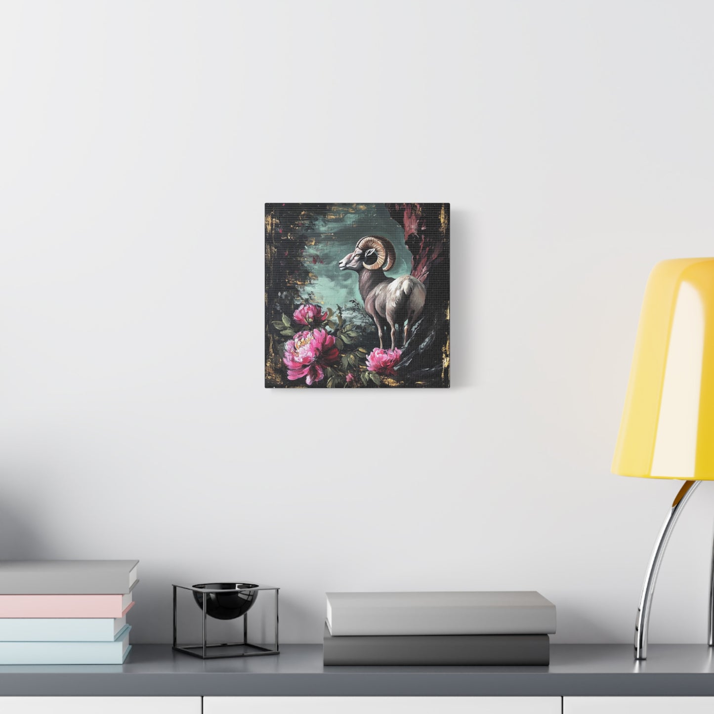 Bighorn Ram Canvas Wall Art | Wild Floral Matte Print