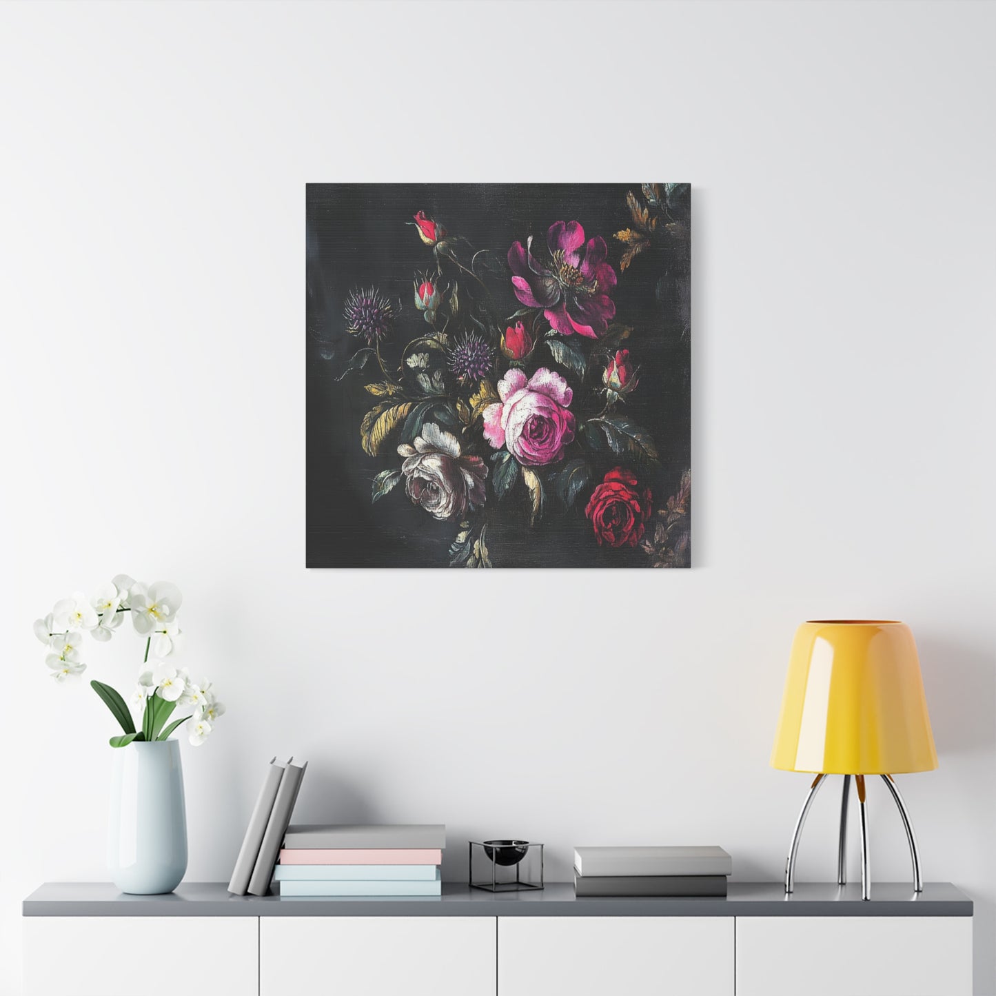 Vintage Dark Floral — Romantic Rose Bouquet Canvas Wall Art