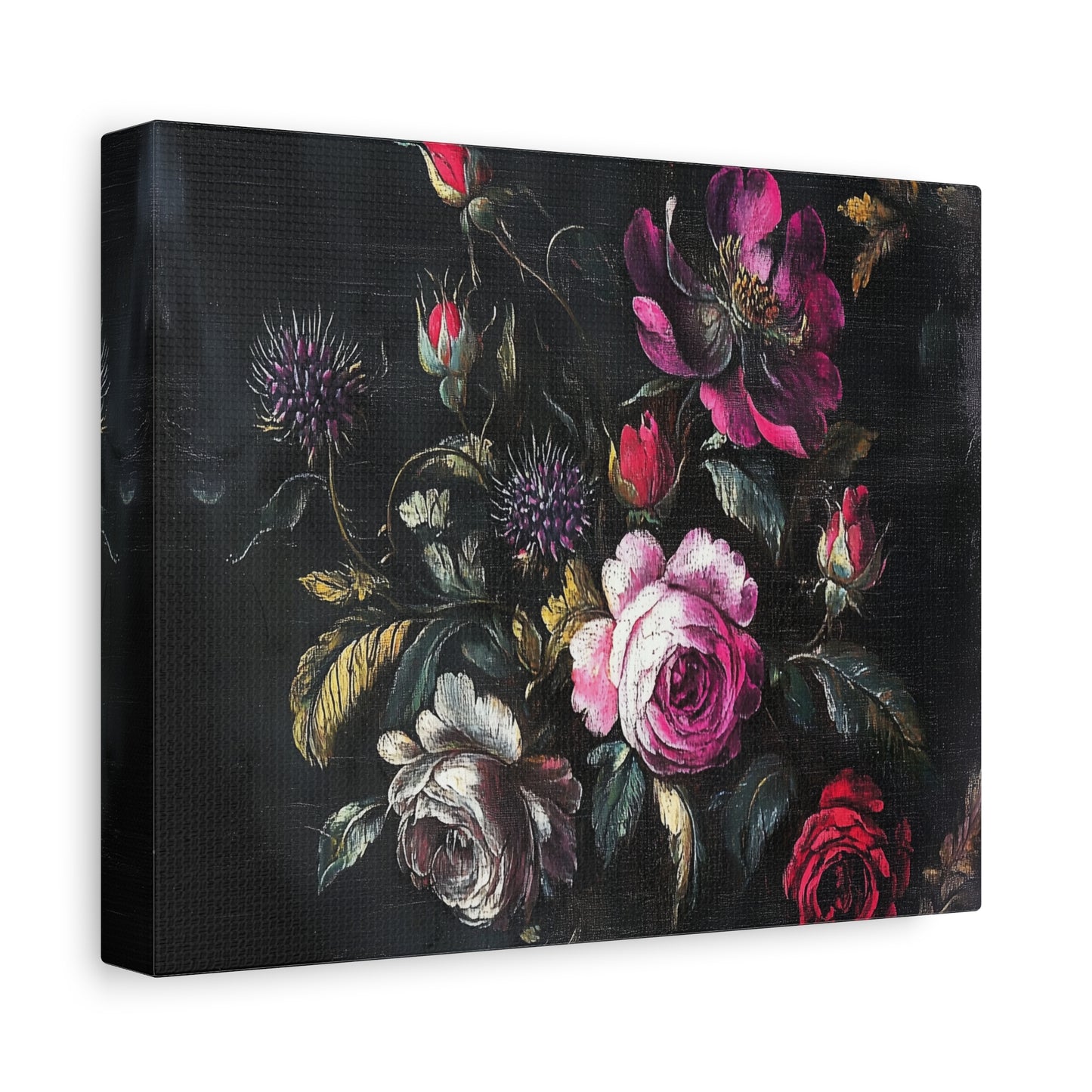 Vintage Dark Floral — Romantic Rose Bouquet Canvas Wall Art