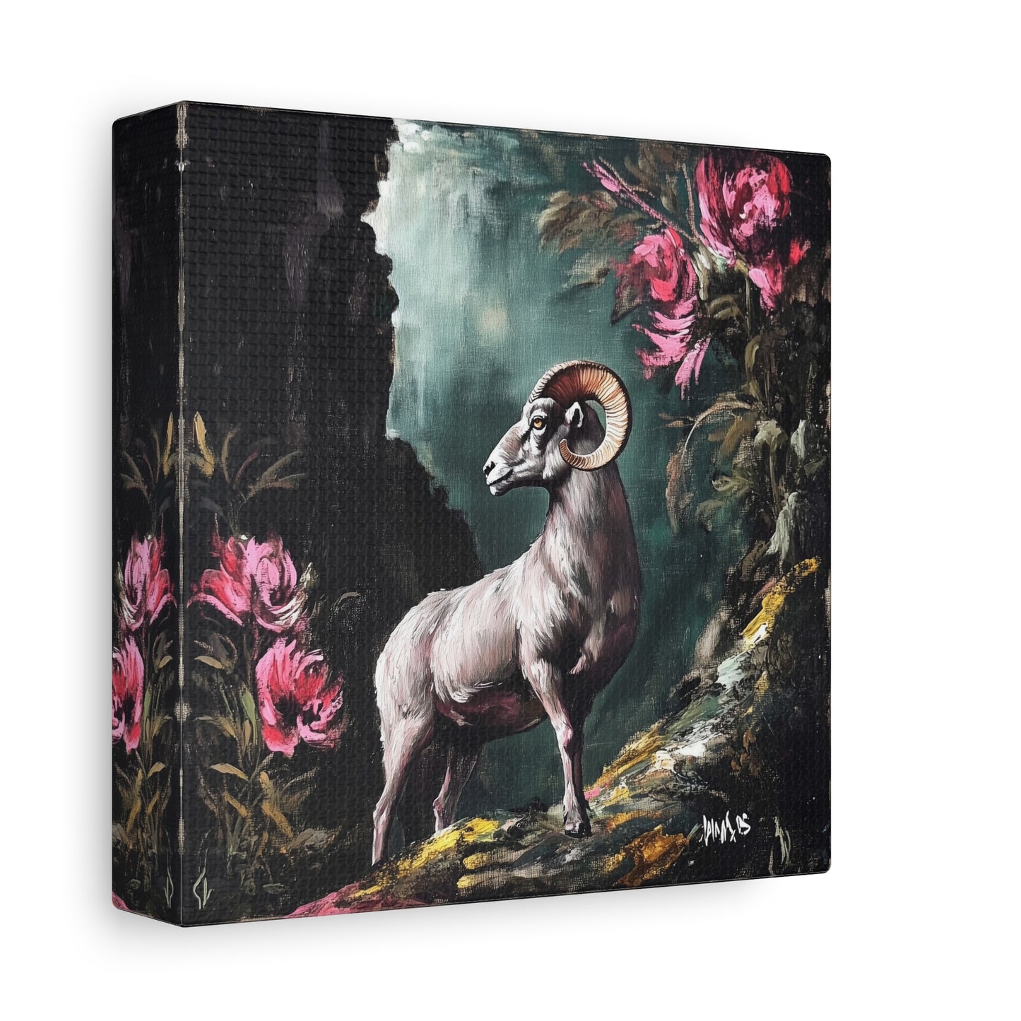 Mountain Ram Canvas Wall Art | Moody Wildlife Matte Print