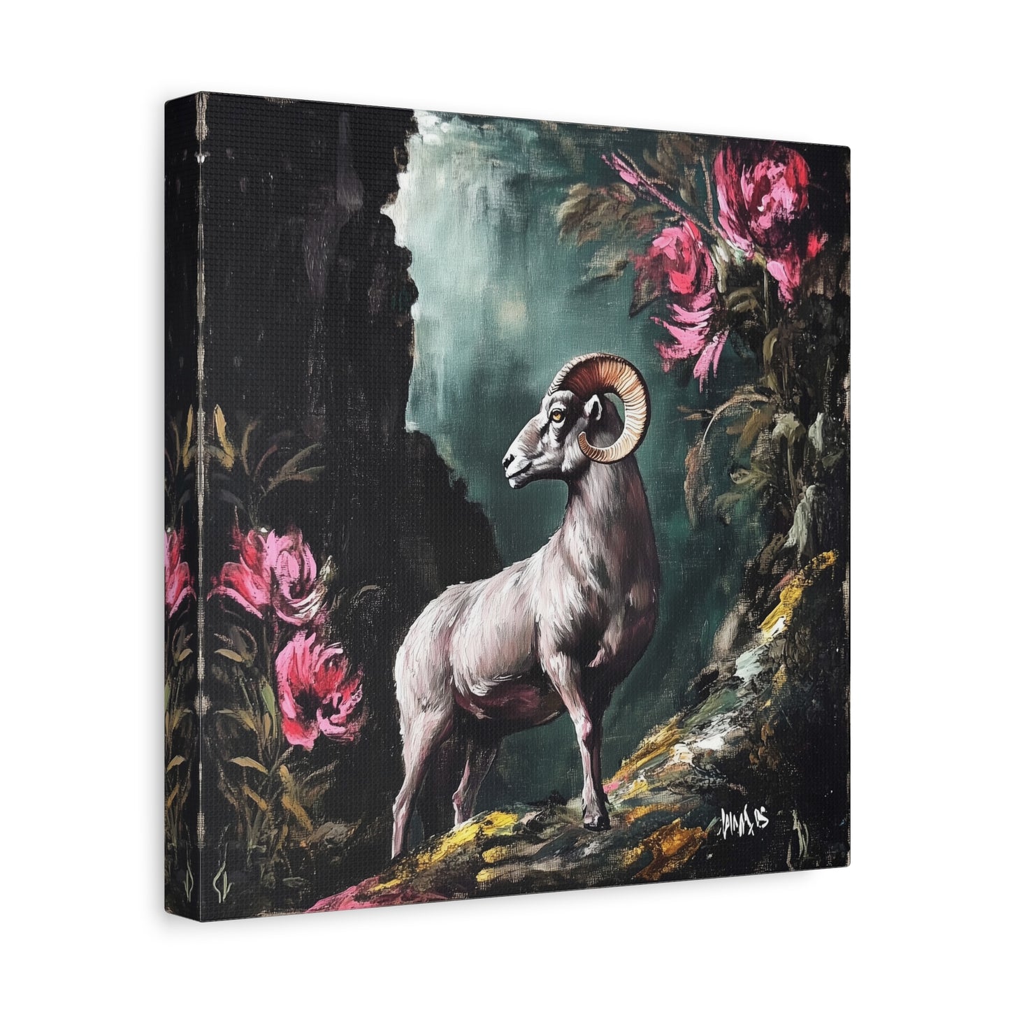 Mountain Ram Canvas Wall Art | Moody Wildlife Matte Print