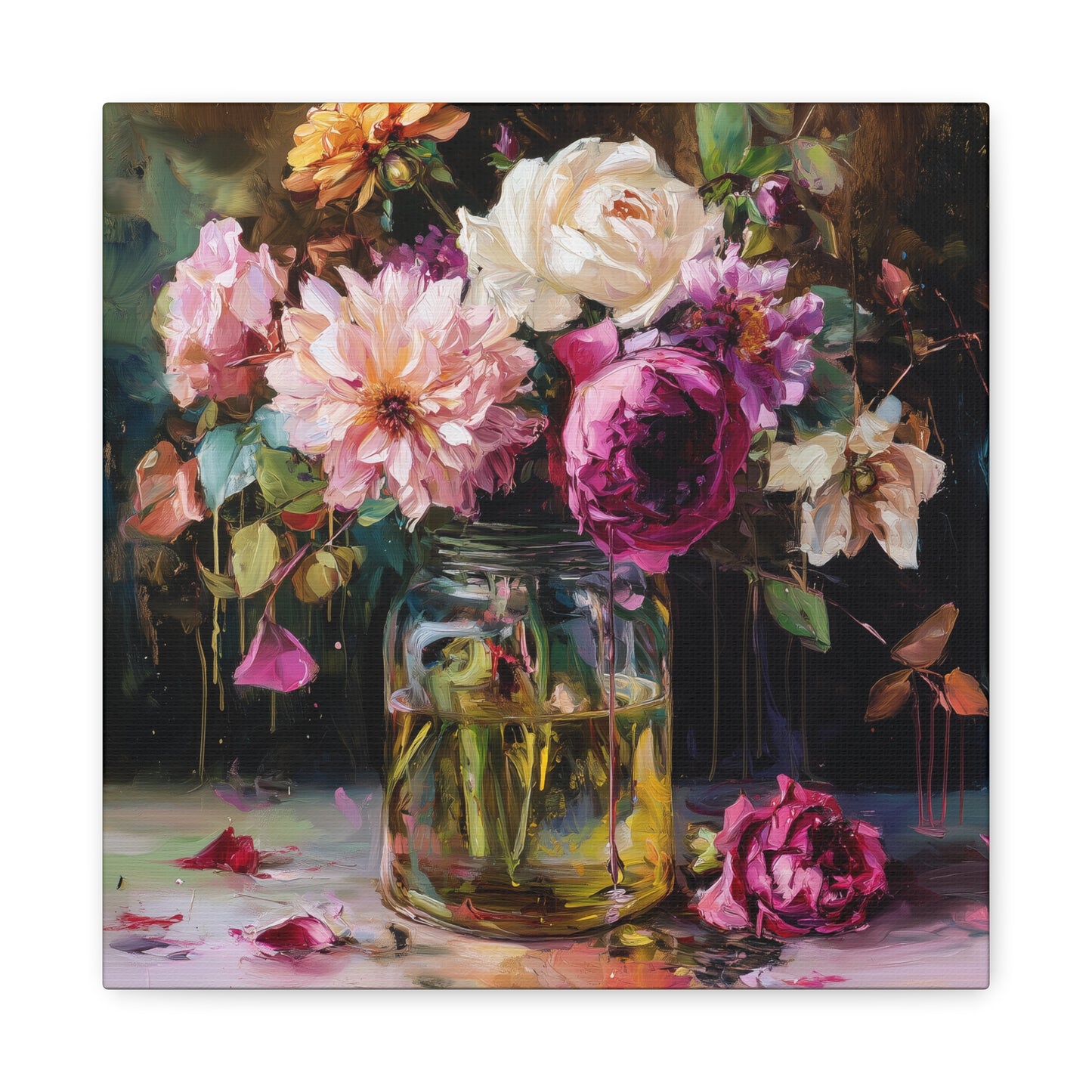 Floral Mason Jar Still Life — Matte Canvas Wall Art