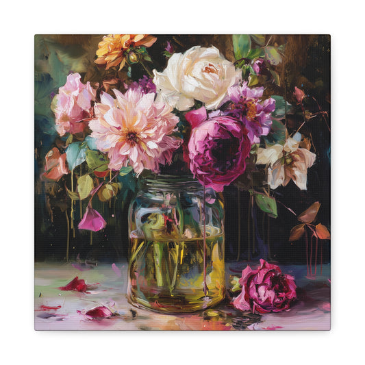 Floral Mason Jar Still Life — Matte Canvas Wall Art