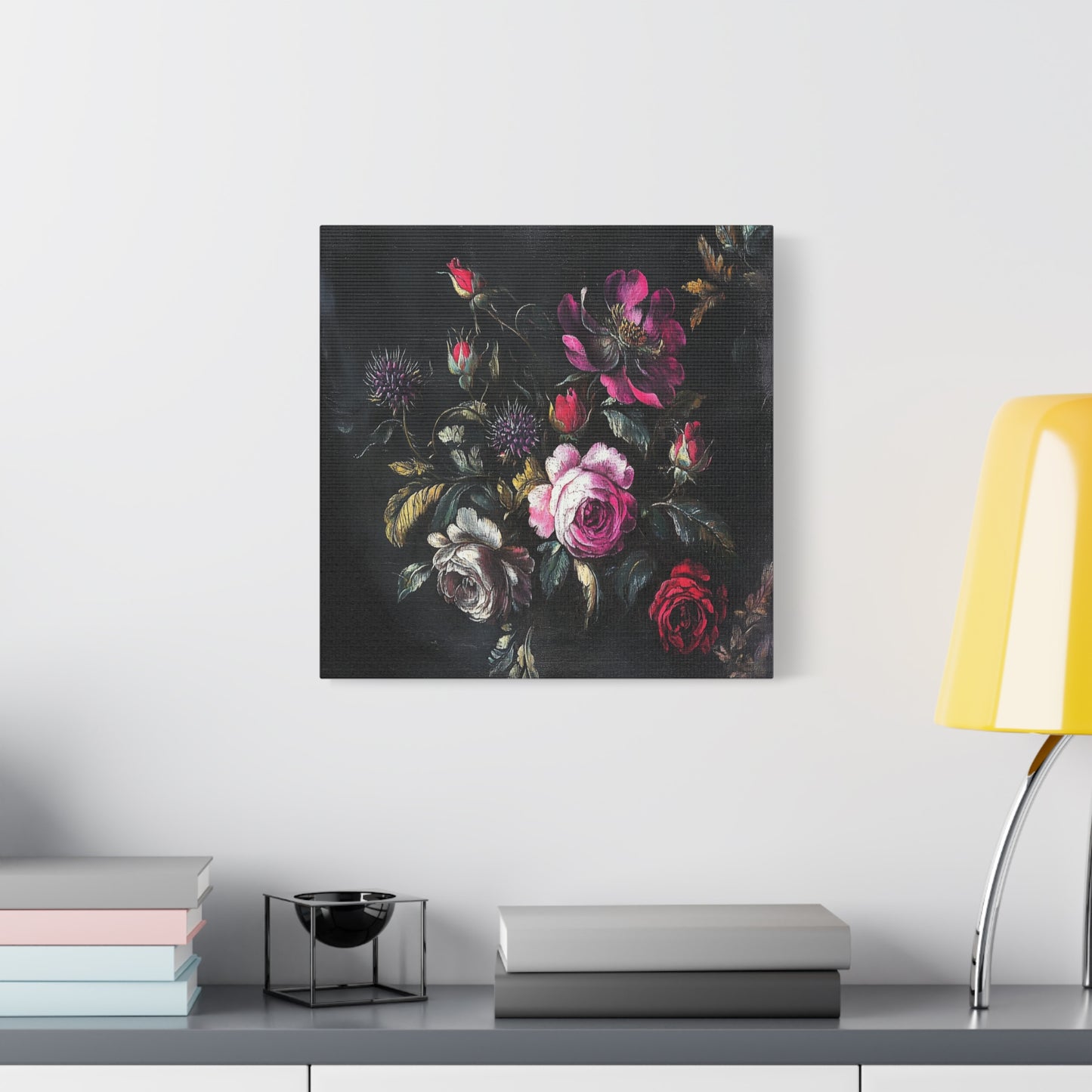 Vintage Dark Floral — Romantic Rose Bouquet Canvas Wall Art