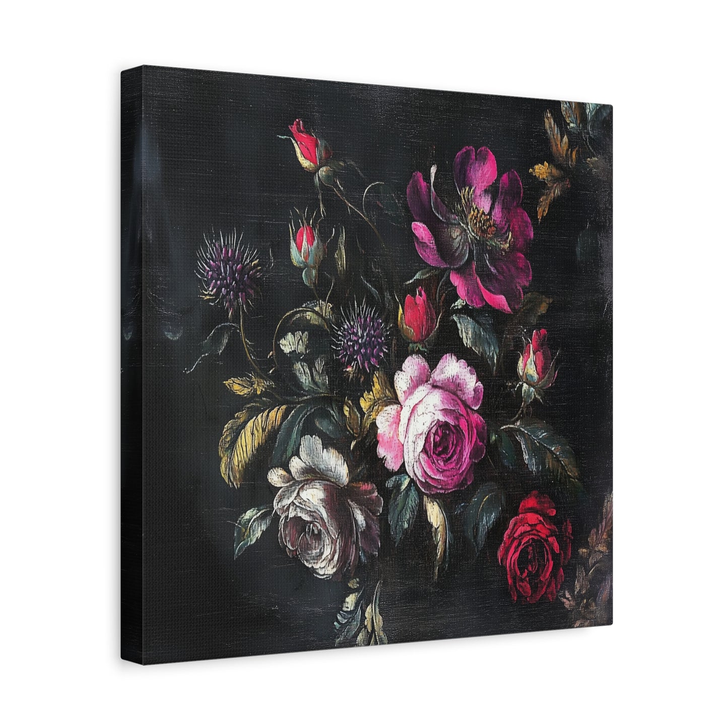 Vintage Dark Floral — Romantic Rose Bouquet Canvas Wall Art