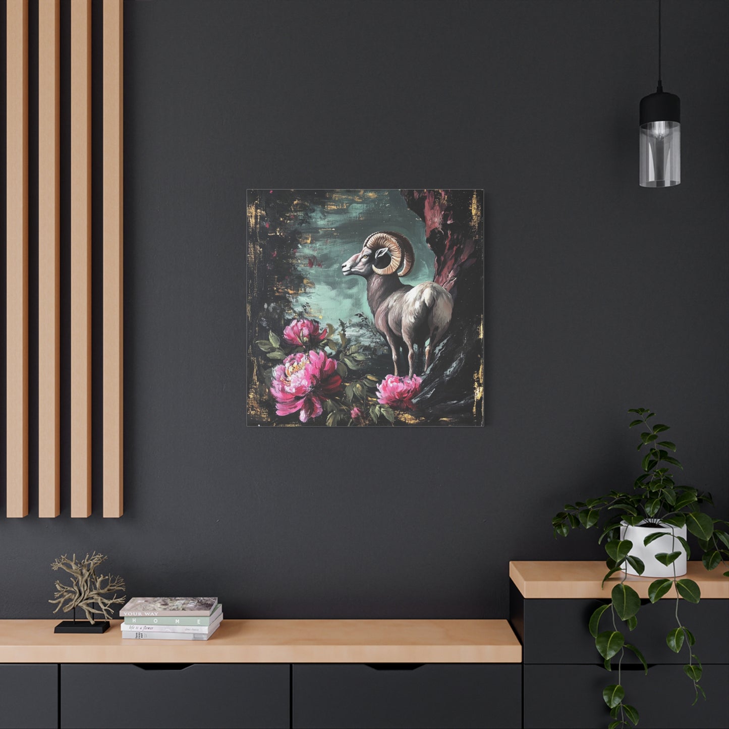 Bighorn Ram Canvas Wall Art | Wild Floral Matte Print