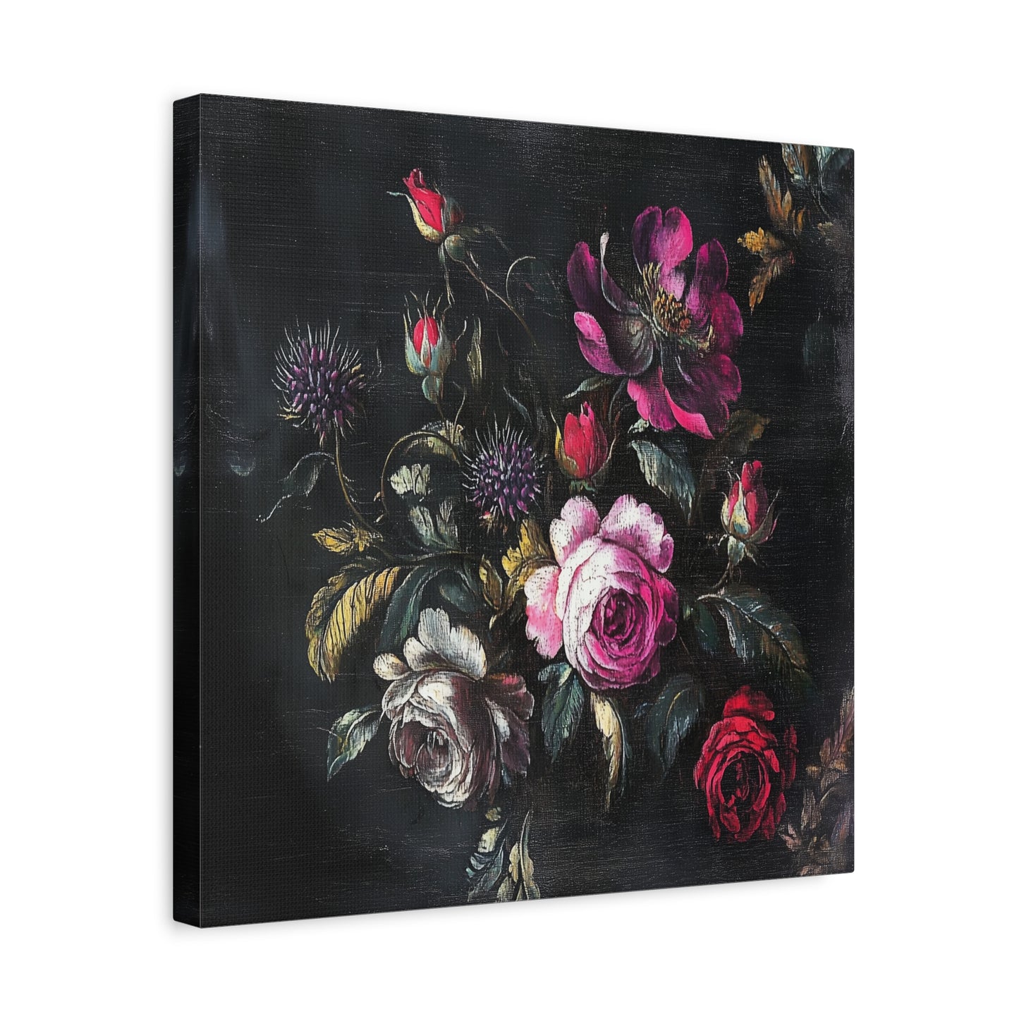 Vintage Dark Floral — Romantic Rose Bouquet Canvas Wall Art