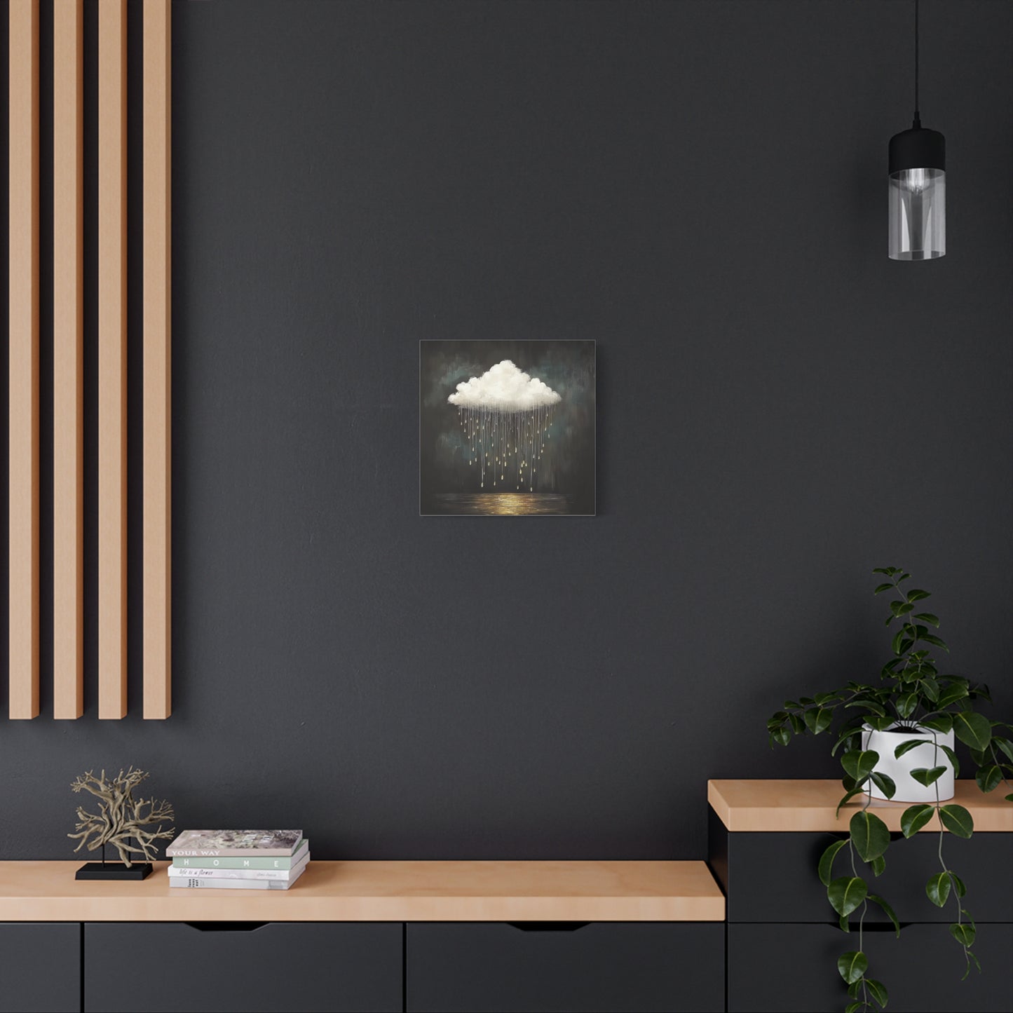 Golden Rain Cloud Canvas Wall Art | Dreamy Moody Matte Print