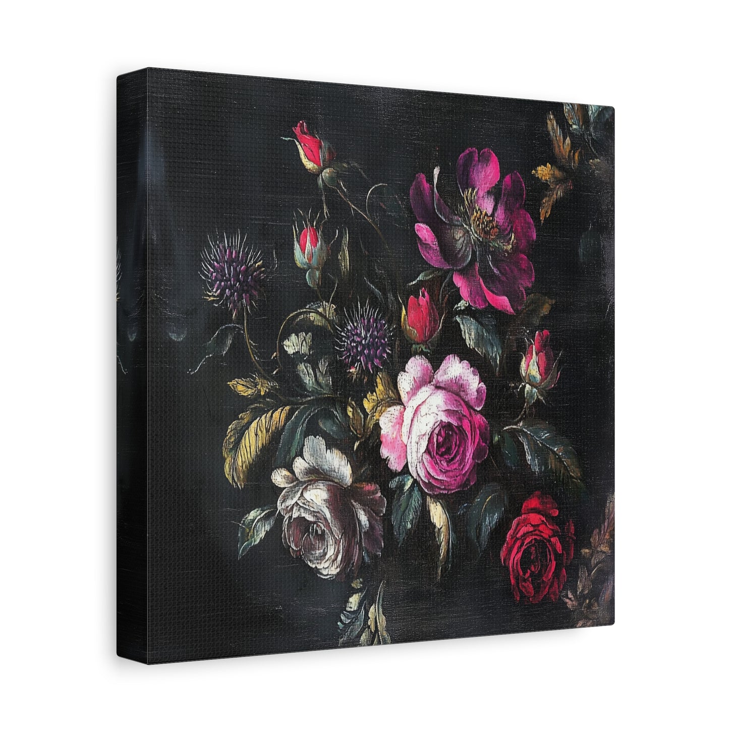 Vintage Dark Floral — Romantic Rose Bouquet Canvas Wall Art