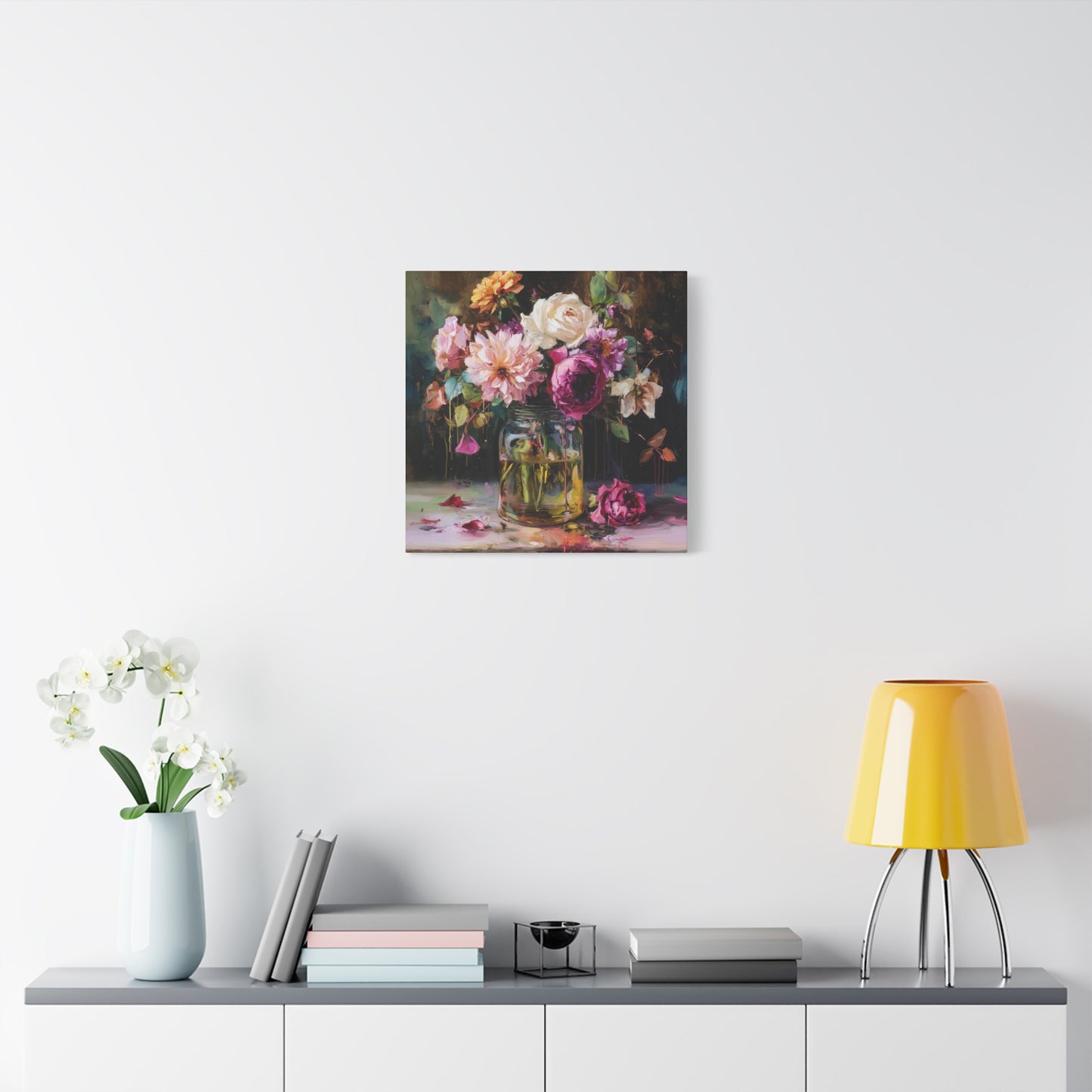 Floral Mason Jar Still Life — Matte Canvas Wall Art