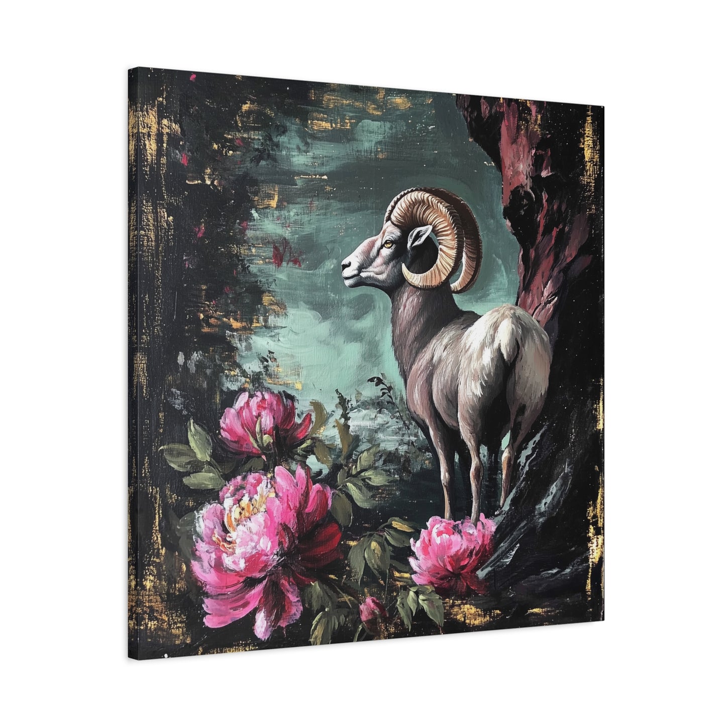 Bighorn Ram Canvas Wall Art | Wild Floral Matte Print