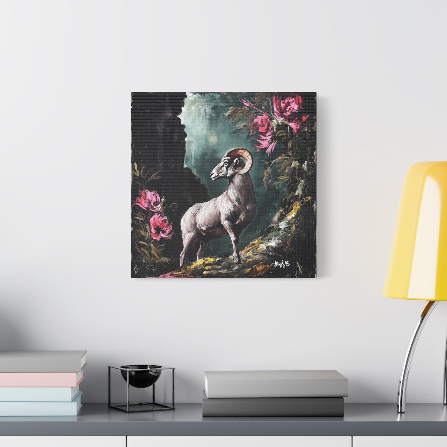 Mountain Ram Canvas Wall Art | Moody Wildlife Matte Print