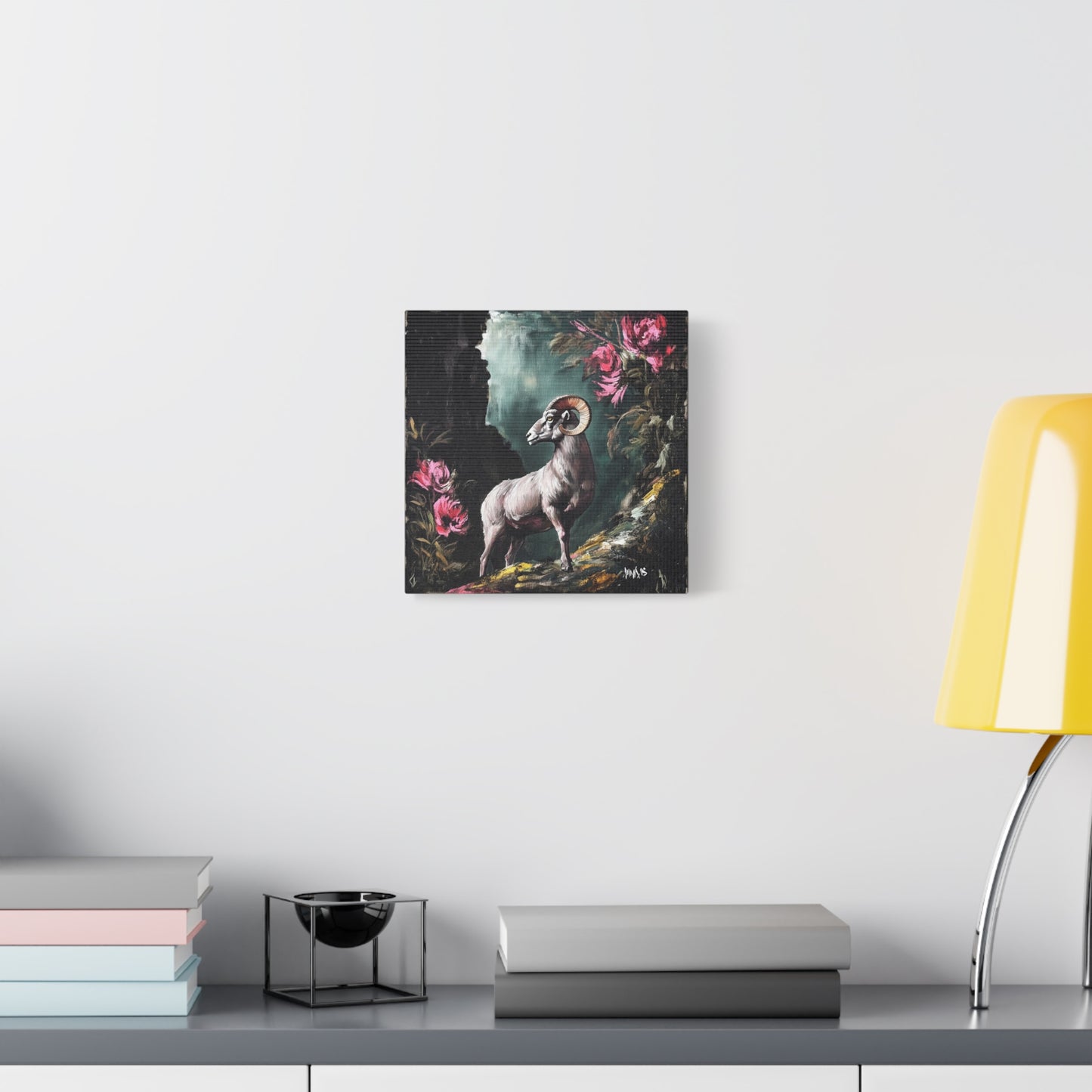 Mountain Ram Canvas Wall Art | Moody Wildlife Matte Print