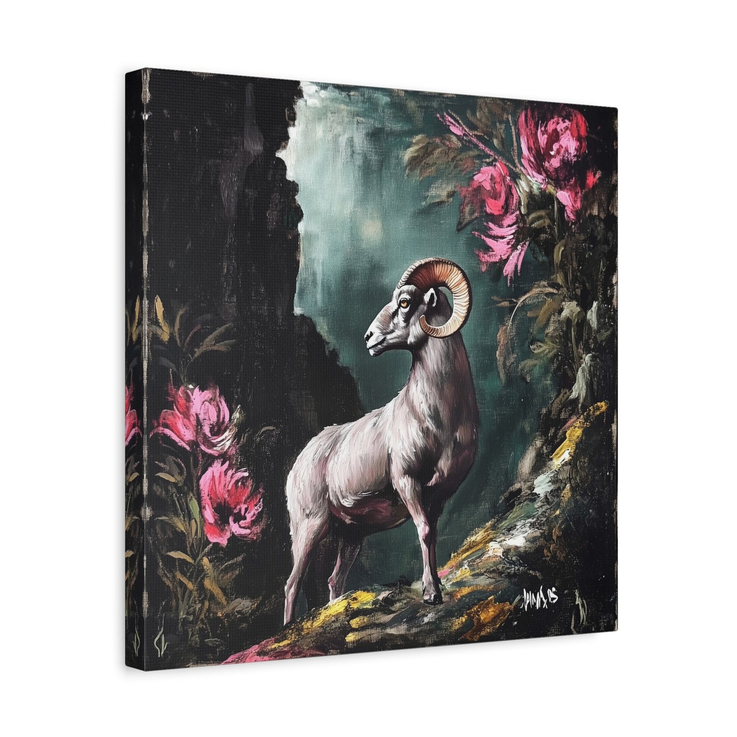Mountain Ram Canvas Wall Art | Moody Wildlife Matte Print