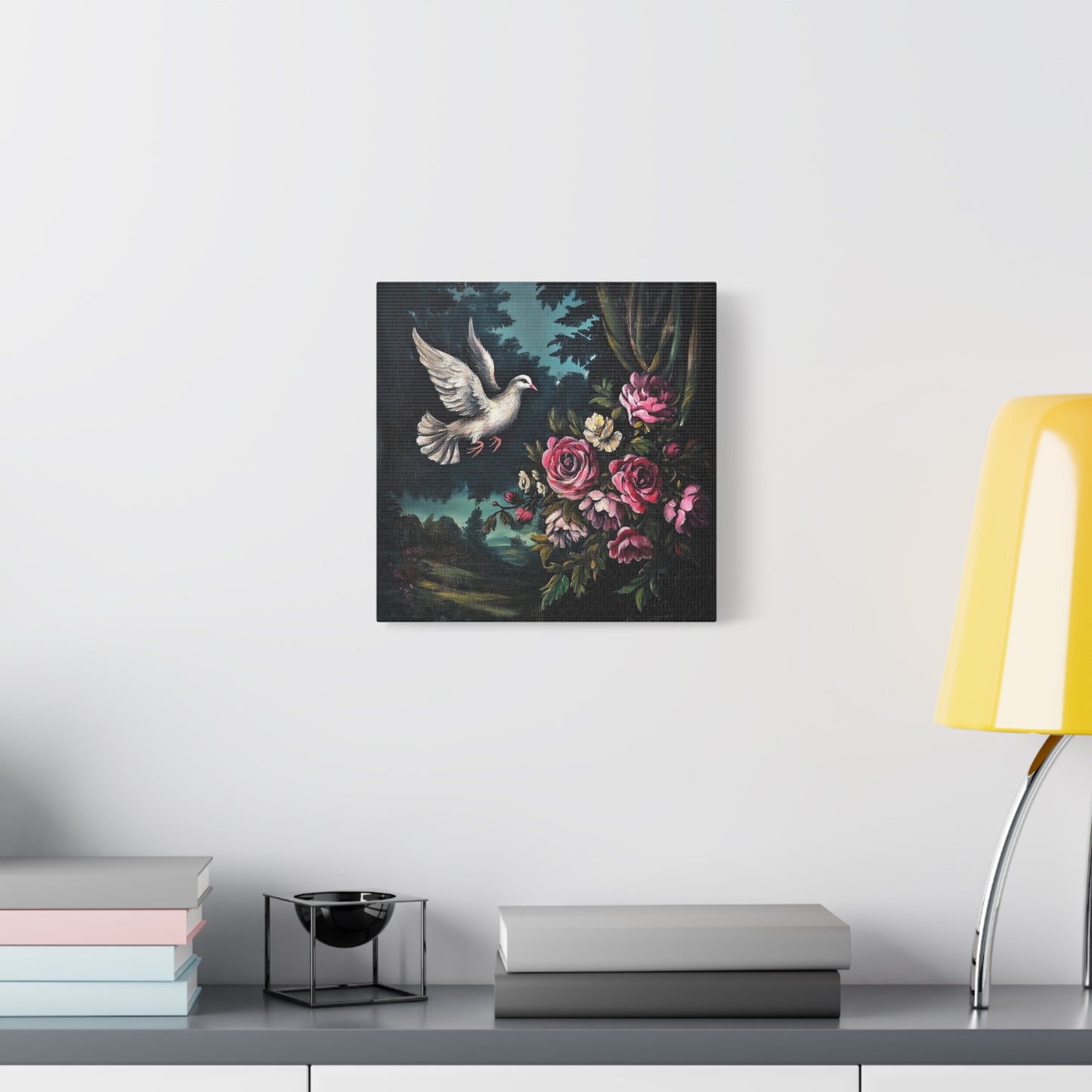 Dove & Roses Canvas Wall Art | Vintage Botanical Print