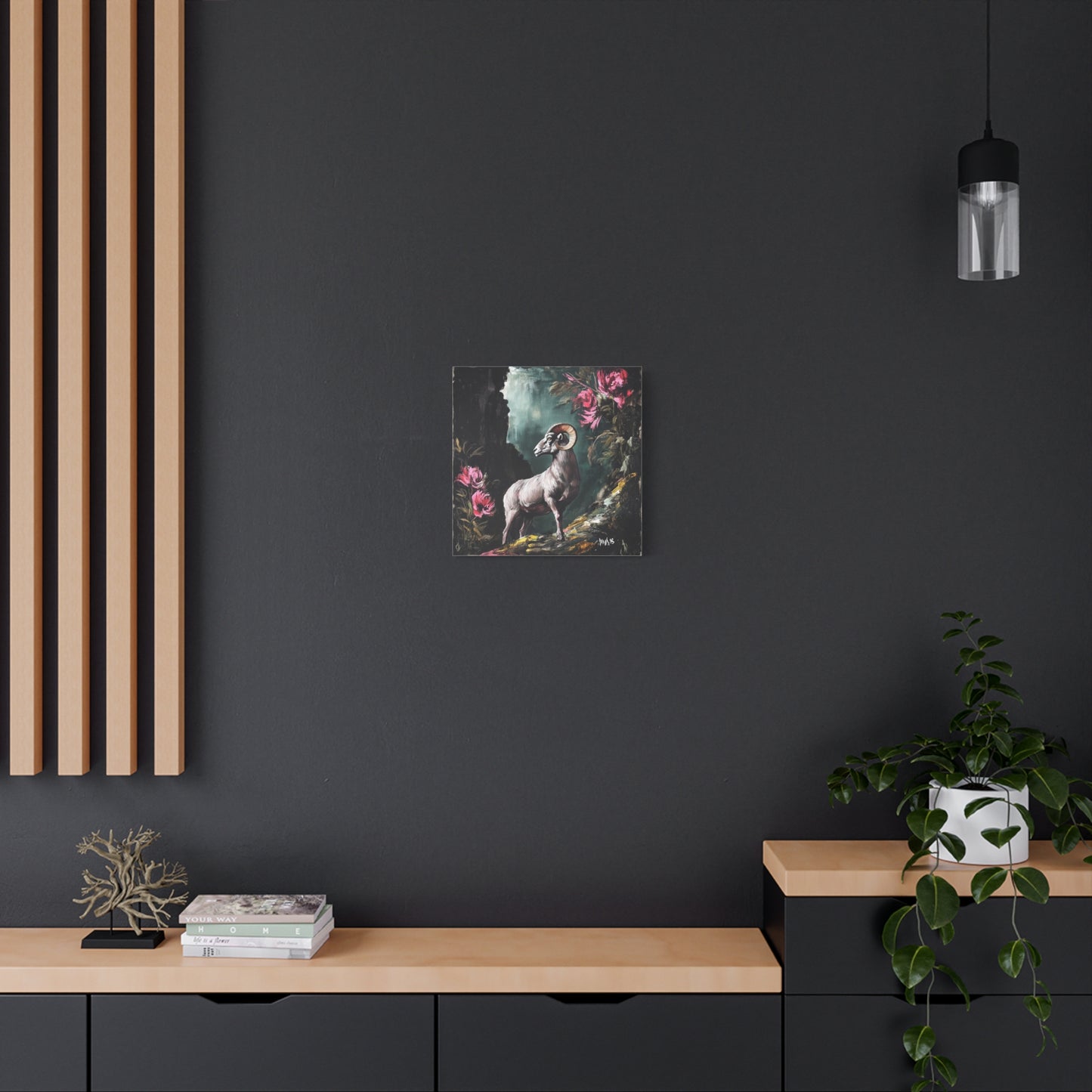 Mountain Ram Canvas Wall Art | Moody Wildlife Matte Print