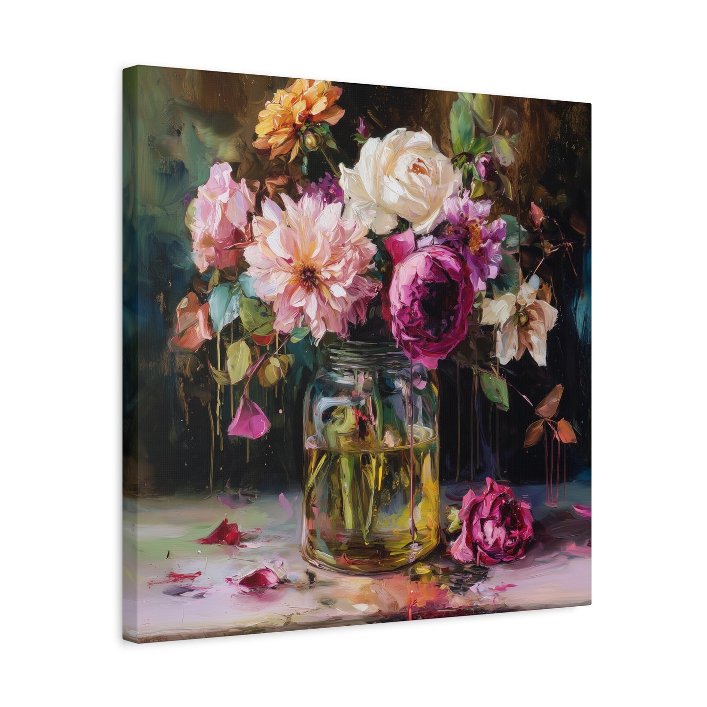 Floral Mason Jar Still Life — Matte Canvas Wall Art