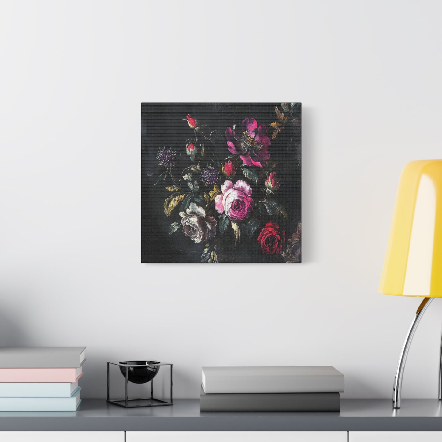 Vintage Dark Floral — Romantic Rose Bouquet Canvas Wall Art