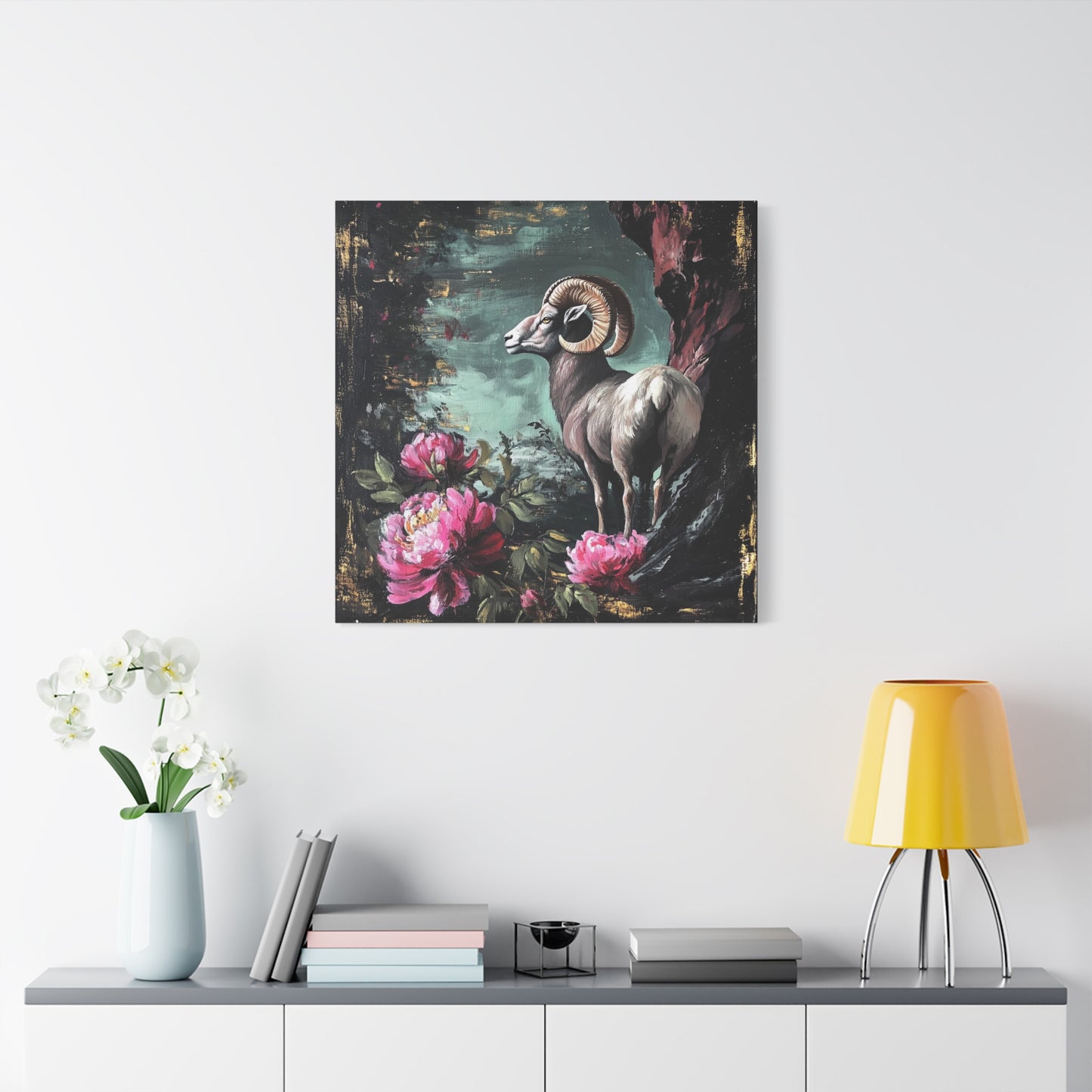 Bighorn Ram Canvas Wall Art | Wild Floral Matte Print