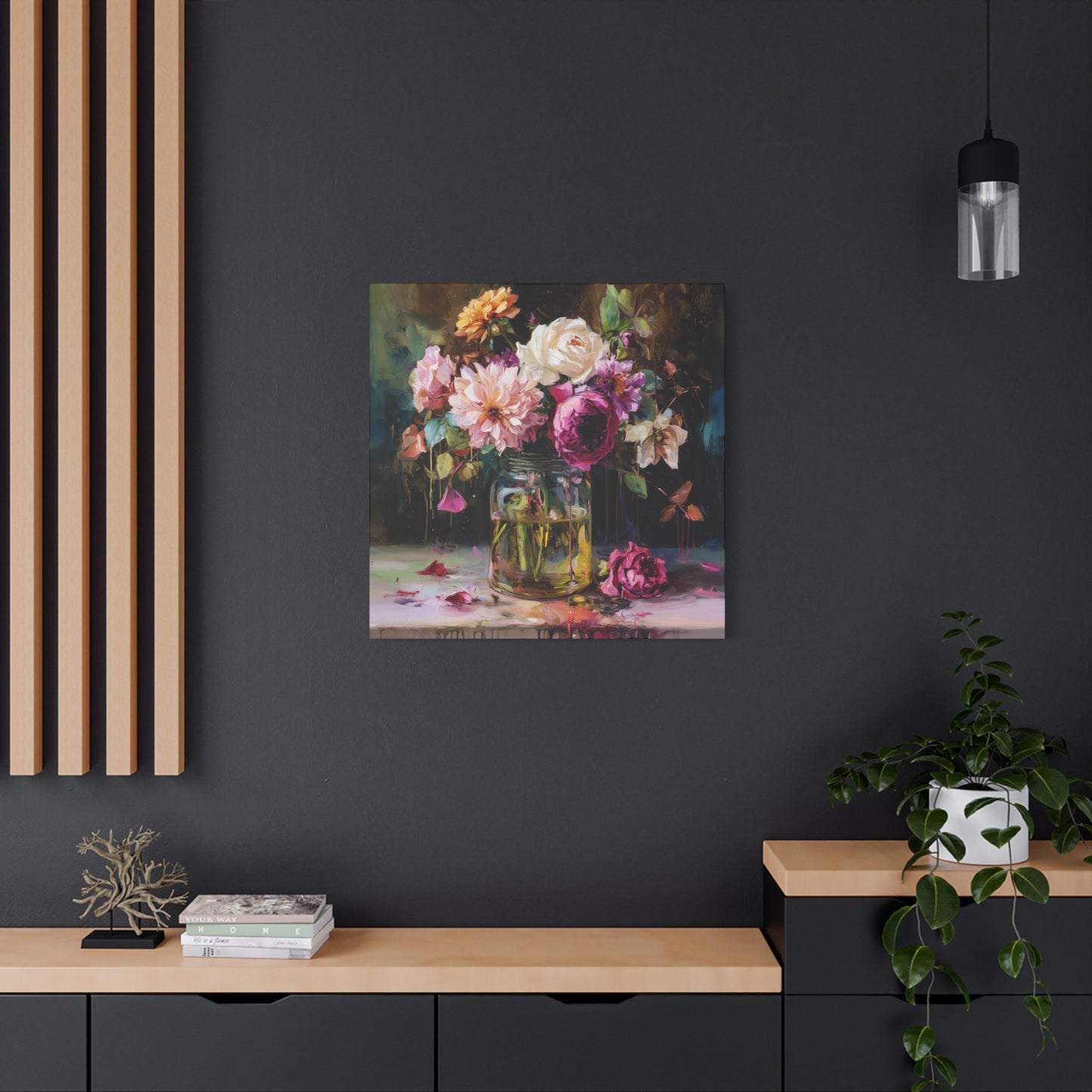Floral Mason Jar Still Life — Matte Canvas Wall Art