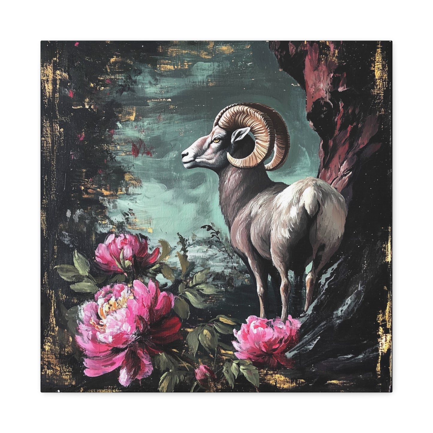Bighorn Ram Canvas Wall Art | Wild Floral Matte Print