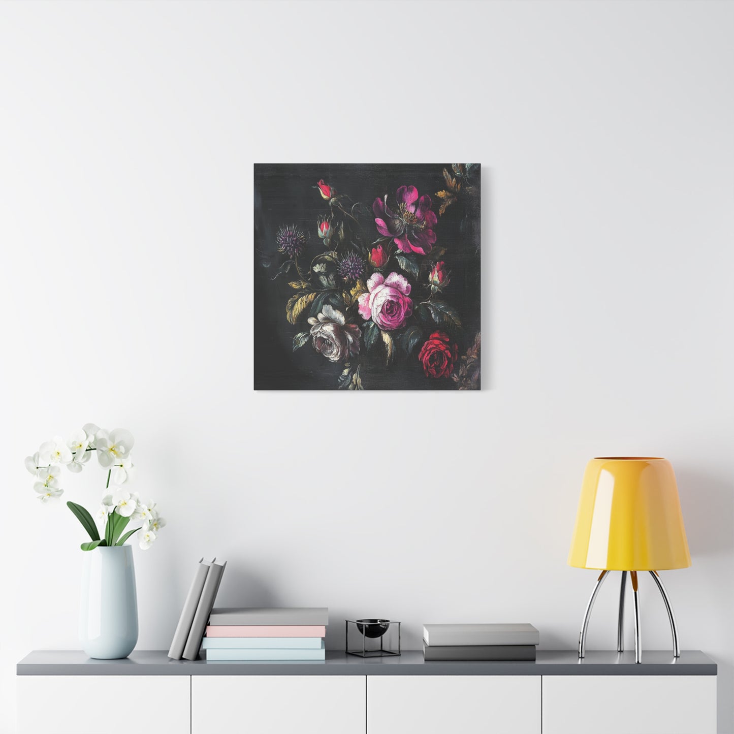 Vintage Dark Floral — Romantic Rose Bouquet Canvas Wall Art