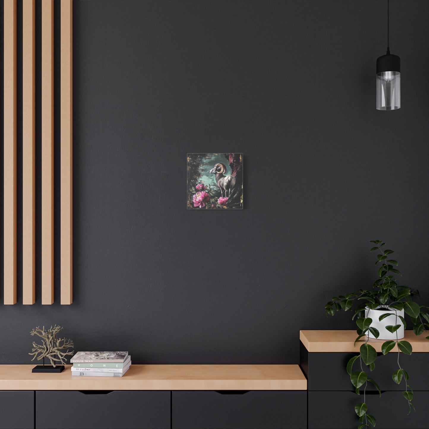 Bighorn Ram Canvas Wall Art | Wild Floral Matte Print