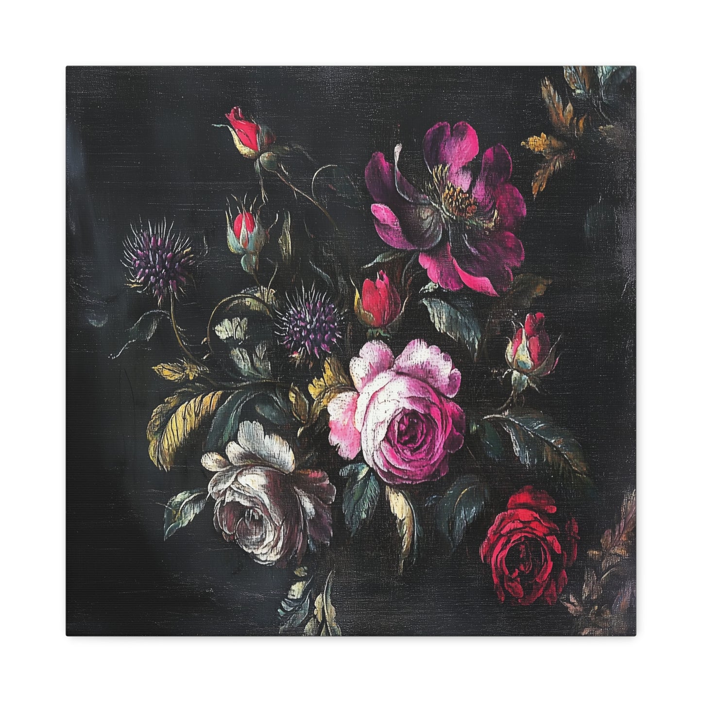 Vintage Dark Floral — Romantic Rose Bouquet Canvas Wall Art