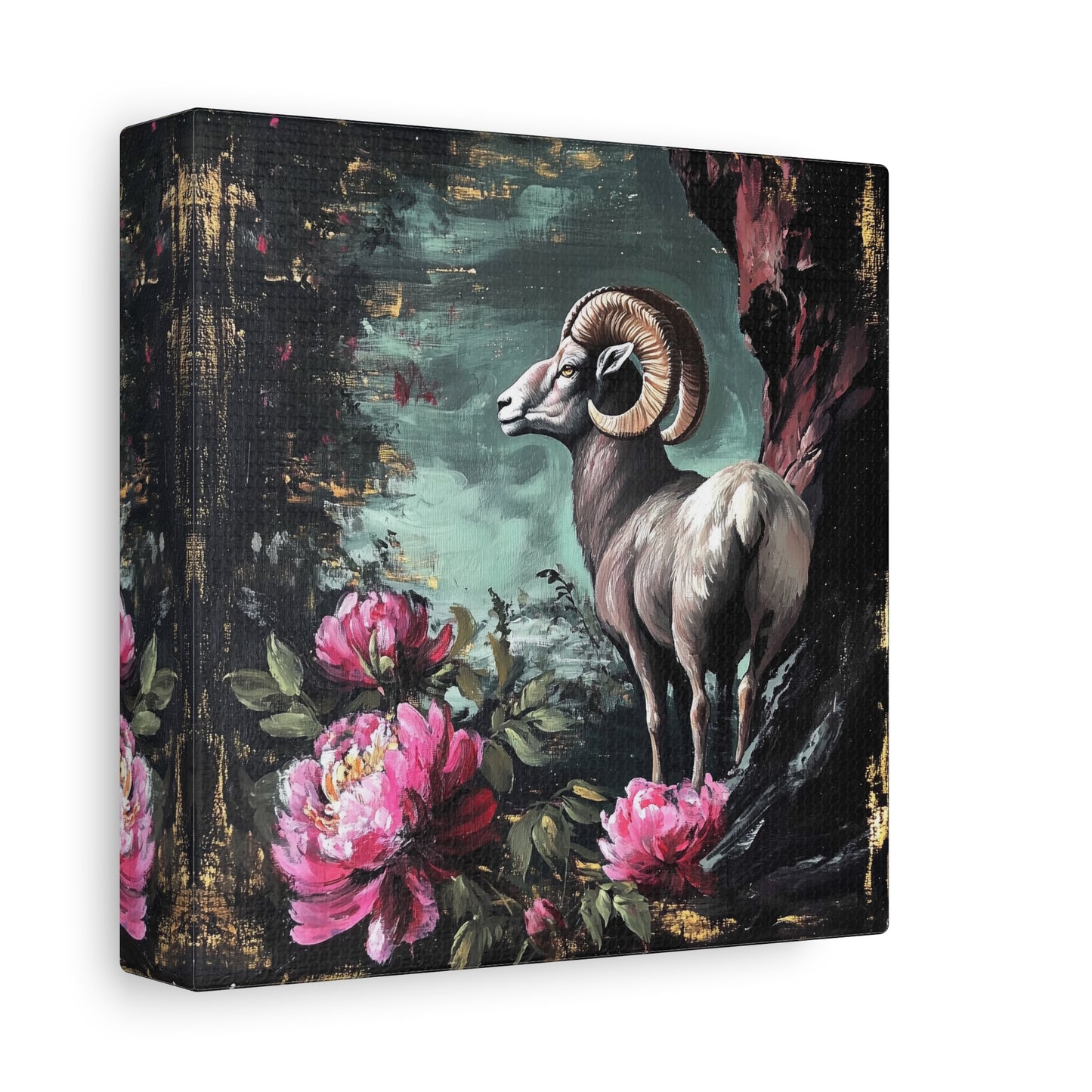 Bighorn Ram Canvas Wall Art | Wild Floral Matte Print